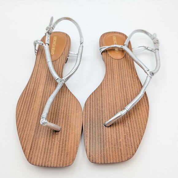 Veronica Beard Amelia Metallic Thong Slingback Sandals Silver Size US7.5M EU38 - Picture 2 of 9